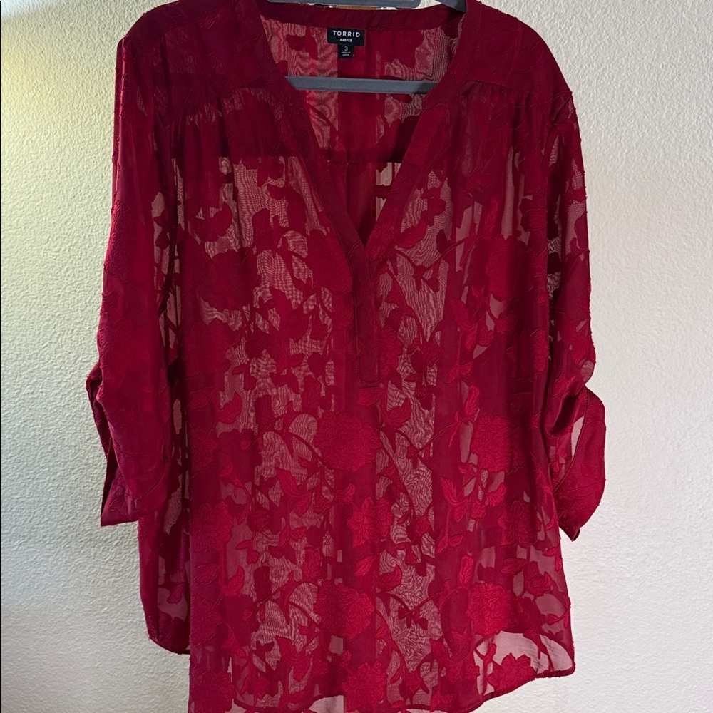 Torrid Vibrant Red Lace Blouse